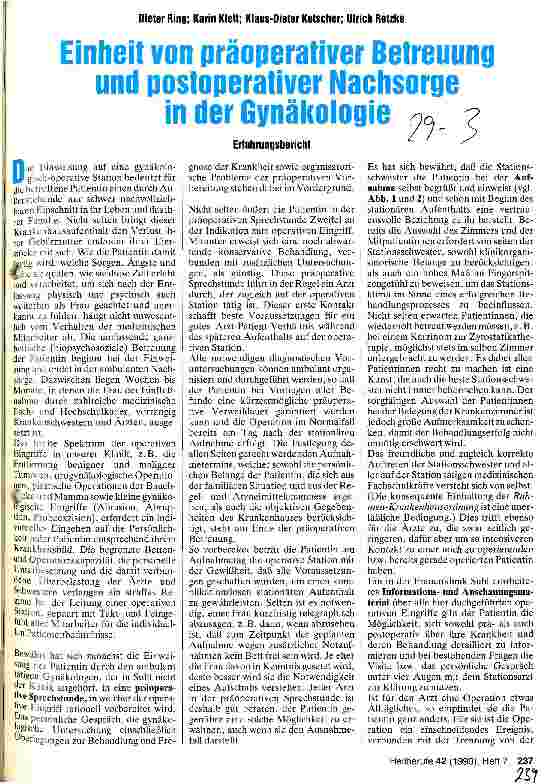 Vorschauseite 1: Einheit von präoperativer Betreuung und postoperativer Nachsorge in der Gynäkologie