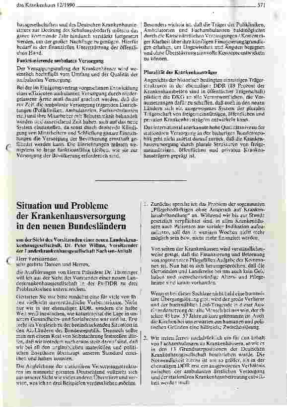 Vorschauseite 3: Situation und Probleme der Krankenhausversorgung in den neuen Bundesländern