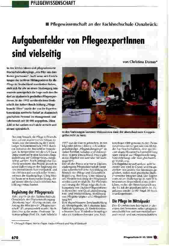 Vorschauseite 1: Aufgabenfelder von PflegeexpertInnen sind vielseitig