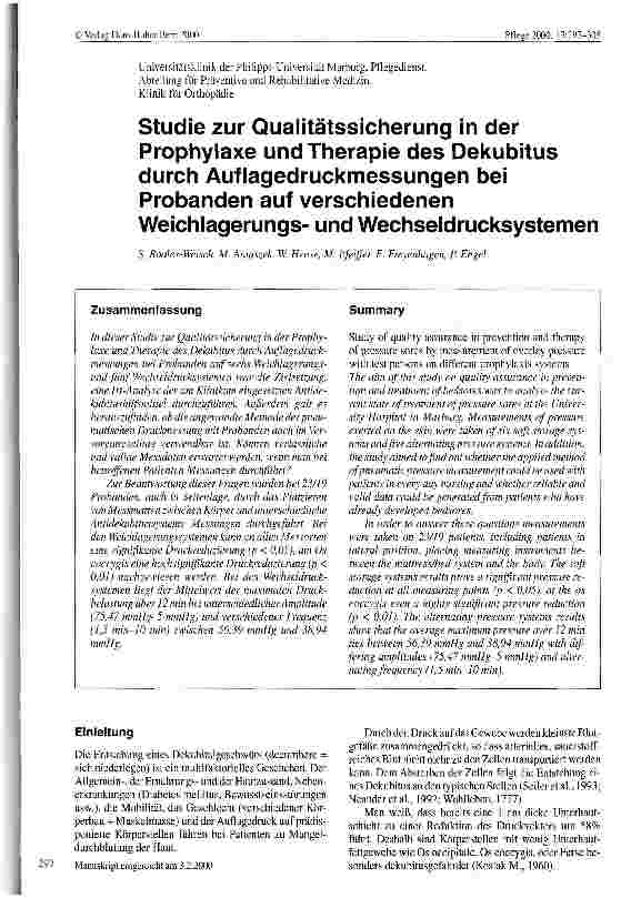 Vorschauseite 1: Studie zur Qualitätssicherung in der Prophylaxe und Therapie des Dekubitus durch Auflagedruckmessungen bei Probanden auf verschiedenen Weichlagerungsund Wechseldrucksystemen