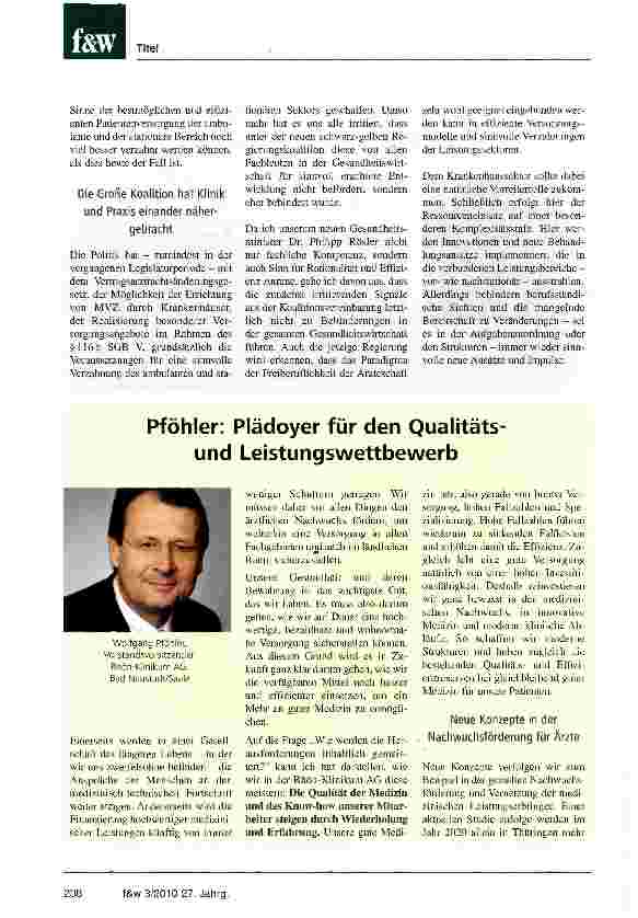 Vorschauseite 1: Pföhler. Plädoyer für den Qualitätsund Leistungswettbewerb
