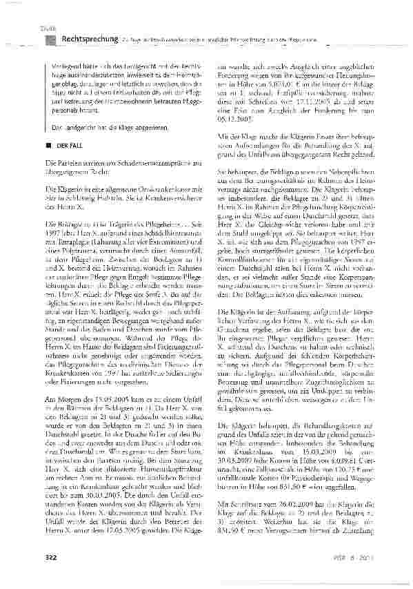 Vorschauseite 2: Zur Frage der Beweislastumkehr bei einer möglichen Pflichtverletzung durch das Pflegepersonal