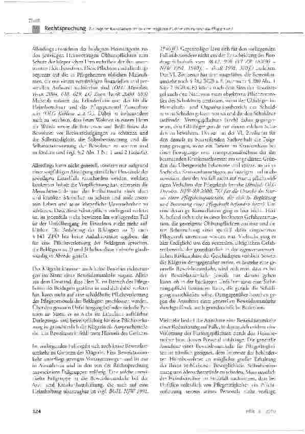 Vorschauseite 4: Zur Frage der Beweislastumkehr bei einer möglichen Pflichtverletzung durch das Pflegepersonal