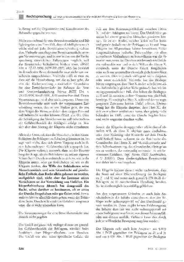Vorschauseite 6: Zur Frage der Beweislastumkehr bei einer möglichen Pflichtverletzung durch das Pflegepersonal