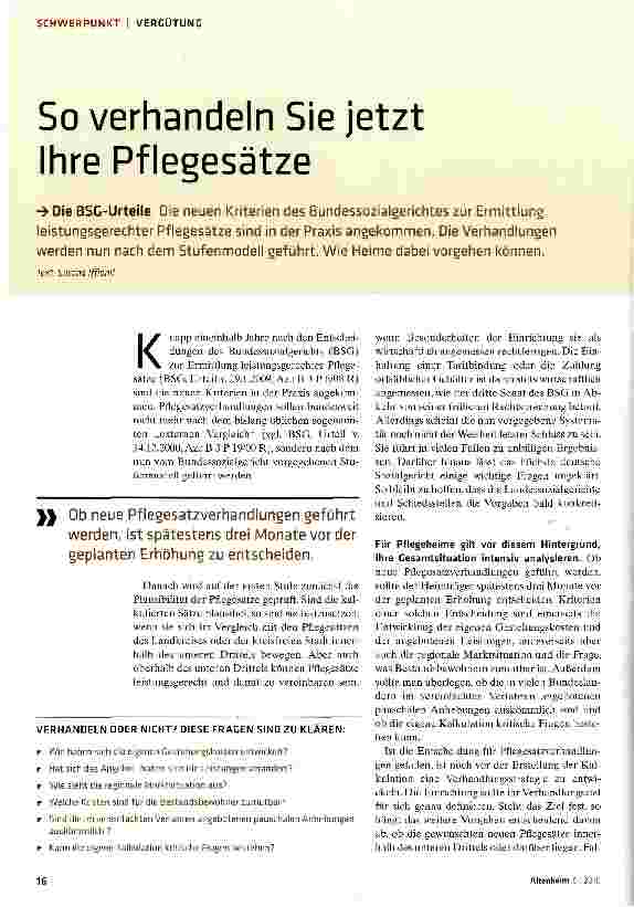 Vorschauseite 1: So verhandeln Sie jetzt Ihre Pflegesätze
