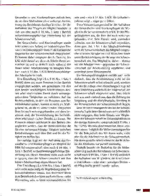 Vorschauseite 2: Mitbestimmung des Betriebsrats bei der Einstellung in die DRK-Schwesternschaft (Pflegedienst)