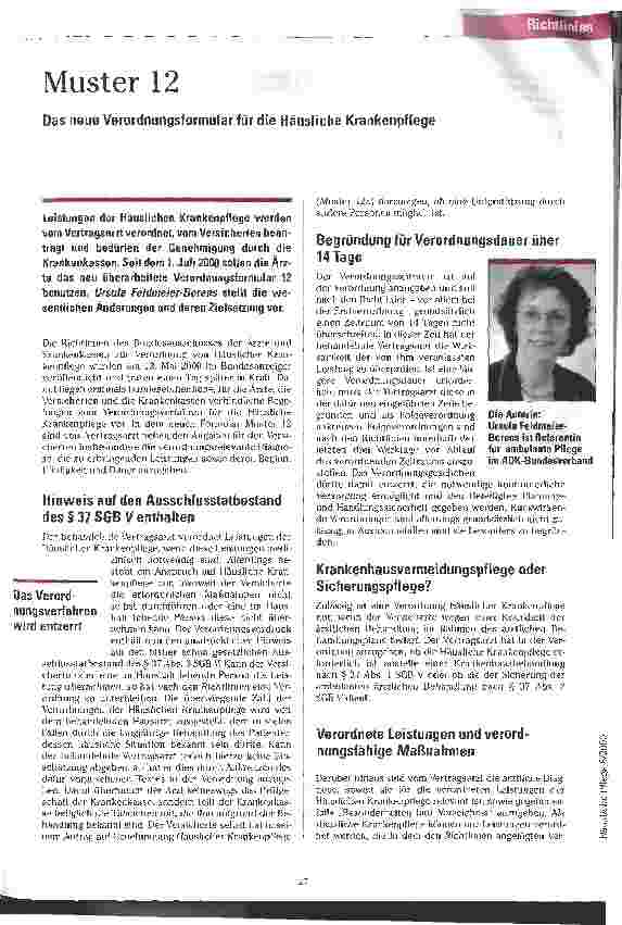 Vorschauseite 1: Muster 12 Das neue Verordnungsformular für die Häusliche Krankenpflege