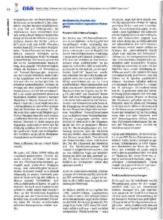 Vorschauseite 2: Schmerzempfindung und erhaltenes Bewusstsein im apallischen Syndrom? Medizinische, juristische und ethische Aspekte