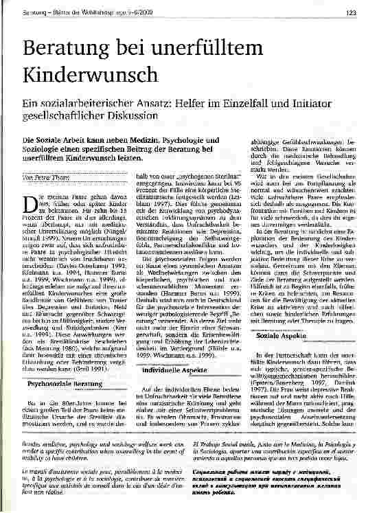 Vorschauseite 1: Beratung bei unerfülltem Kindewunsch Ein sozialarbeiterischer Ansatz: Helfer im Einzelfall und Initiator gesellschaftlicher Diskussion