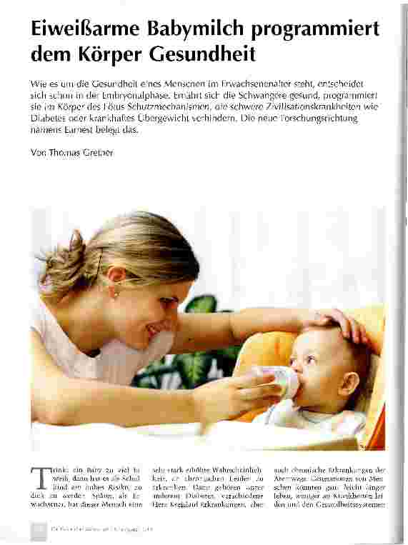 Vorschauseite 1: Eiweißarme Babymilch programmiert dem Körper Gesundheit