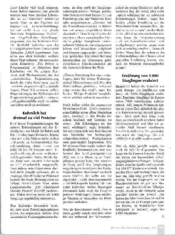 Vorschauseite 2: Eiweißarme Babymilch programmiert dem Körper Gesundheit