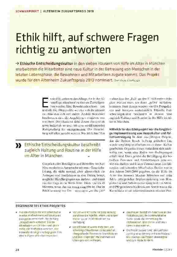 Vorschauseite 1: Ethik hilft, auf schwere Fragen richtig zu antworten