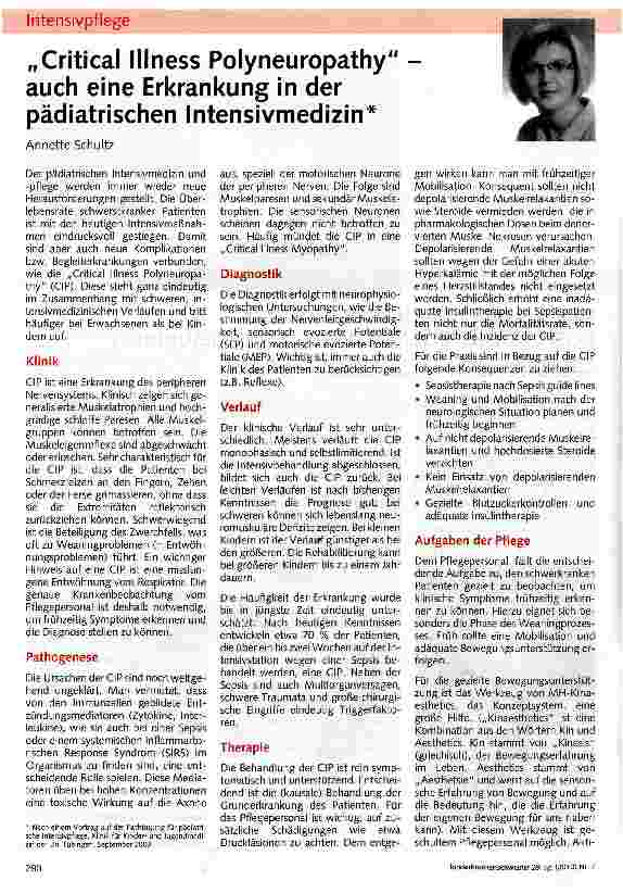 Vorschauseite 1: Critical Illness Polyneuropathy auch eine Erkrankung in der pädiatrischen Intensivmedizin
