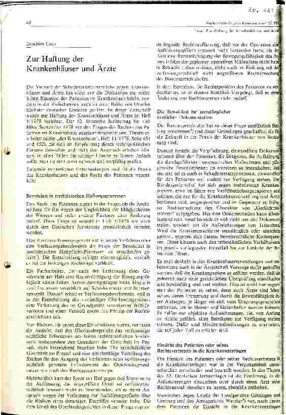 Vorschauseite 1: Zur Haftung der Krankenhäuser und Ärzte