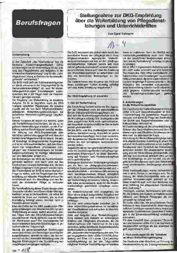 Vorschauseite 1: Stellungnahme zur DKG-Empfehlung über die Weiterbildung von Pflegedienstleitungen und Unterrichtskräften