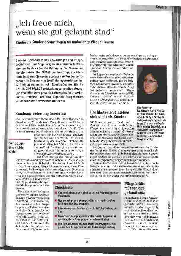 Vorschauseite 1: Ich freue mich, wenn sie gut gelaunt sind Studie zu Kundenerwartungen an ambulante Pflegedienste