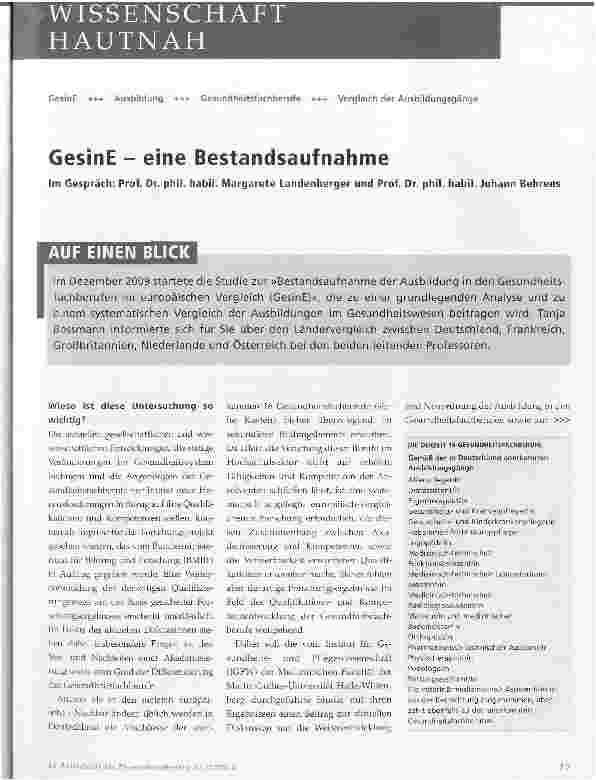 Vorschauseite 1: GesinE - eine Bestandsaufnahme