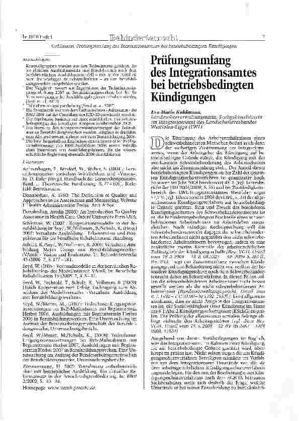Vorschauseite 1: Prüfungsumfang des Integrationsamtes bei betriebsbedingten Kündigungen
