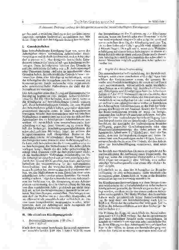 Vorschauseite 2: Prüfungsumfang des Integrationsamtes bei betriebsbedingten Kündigungen