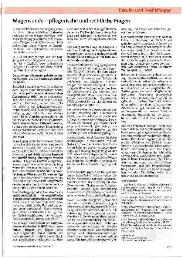 Vorschauseite 1: Magensonde - pflegerische und rechtliche Fragen