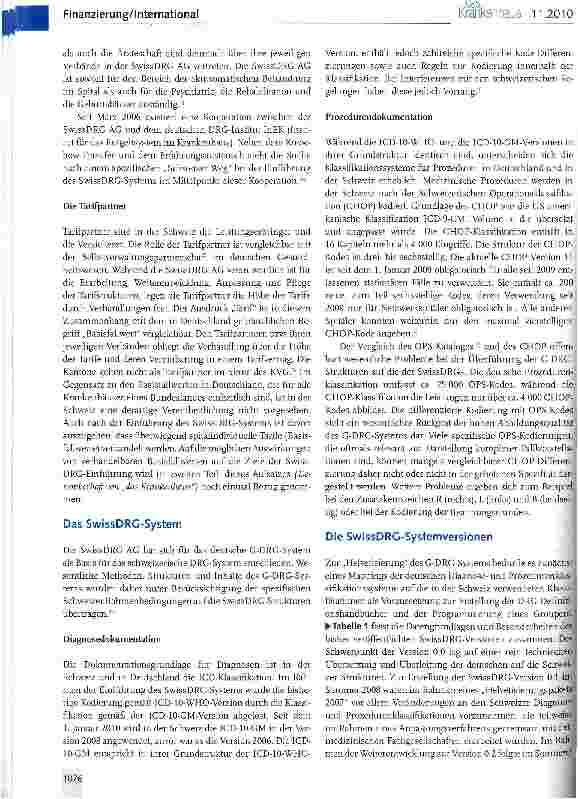Vorschauseite 3: Die SwissDRGs - ein Zwischenbericht zur Einführung der fallpauschalierten Spitalfinanzierung auf der Grundlage deutscher DRG-Strukturen (I)
