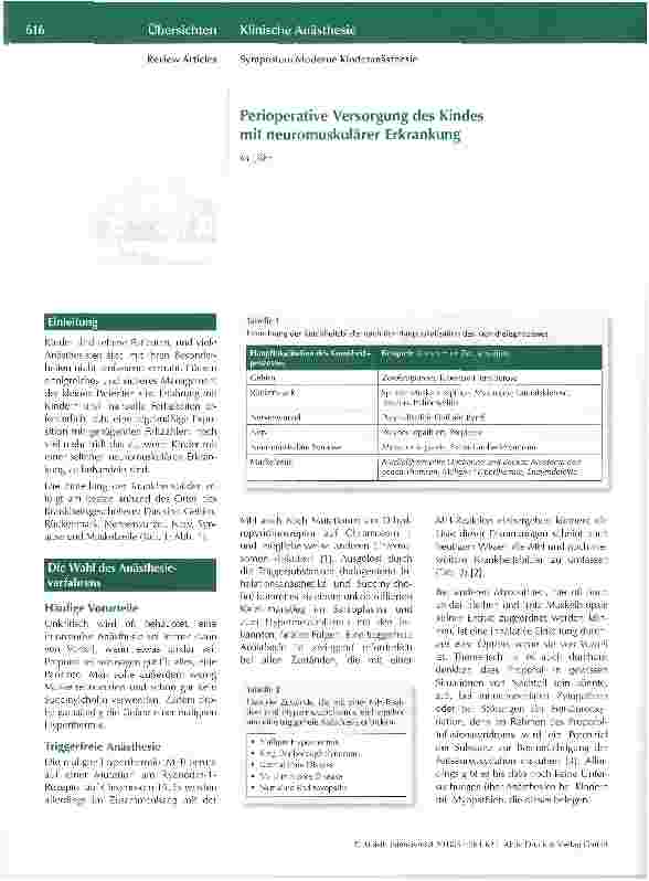 Vorschauseite 1: Perioperative Versorgung des Kindes mit neuromuskulärer Erkrankung