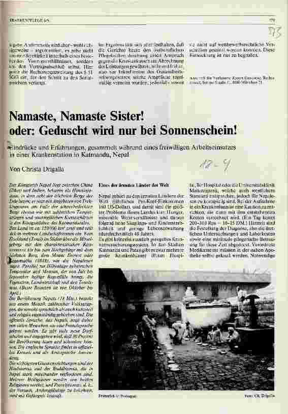 Vorschauseite 2: Namaste, Namaste Sister! oder: Geduscht wird nur bei Sonnenschein! Eindrücke und Erfahrungen in einer Krankenstation am Katmandu