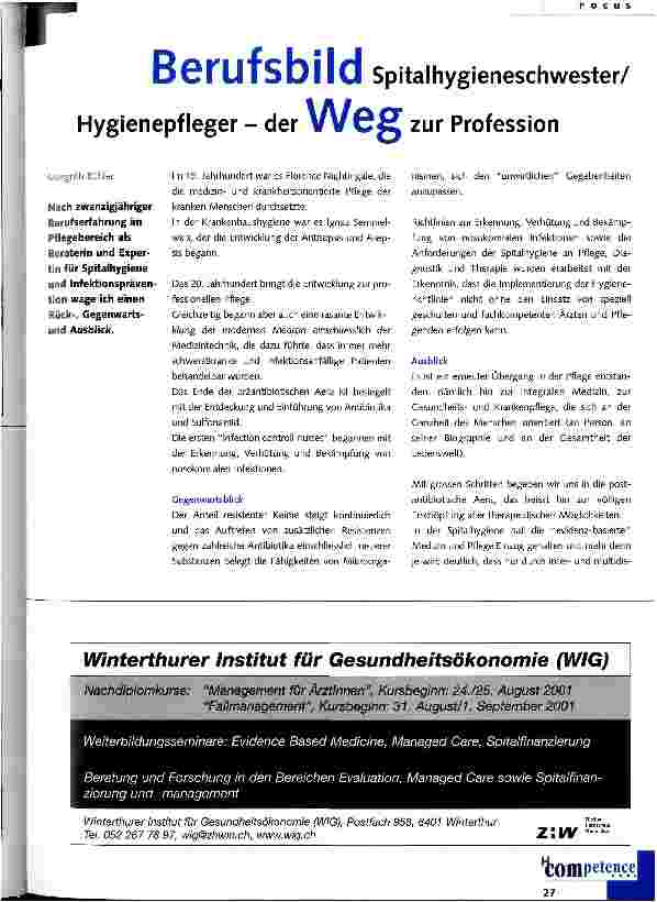 Vorschauseite 1: Berufsbild Spitalhygieneschwester/Hygienepfleger - der Weg zur Profession