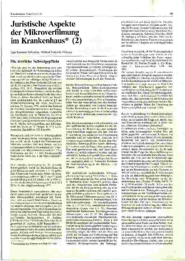 Vorschauseite 1: Juristische Aspekte der Mikroverfilmung im Krankenhaus* (2)