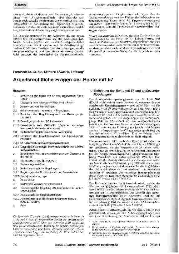 Vorschauseite 1: Einführung der Rente mit 67 und ergänzende Regelungen