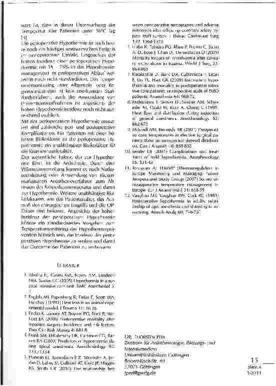 Vorschauseite 3: EPIDEMIOLOGIE DER PERIOPERATIVEN HYPOTHERMIE