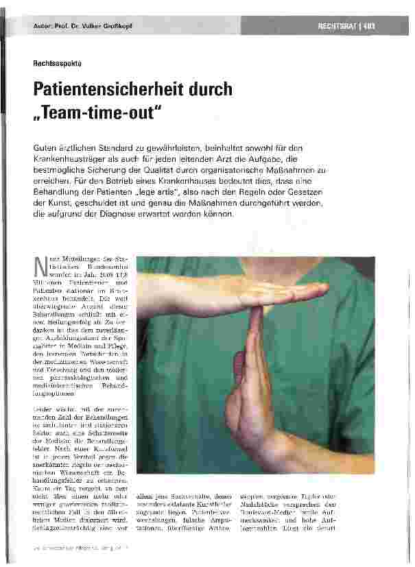 Vorschauseite 1: Patientensicherheit durch „Team-time-out