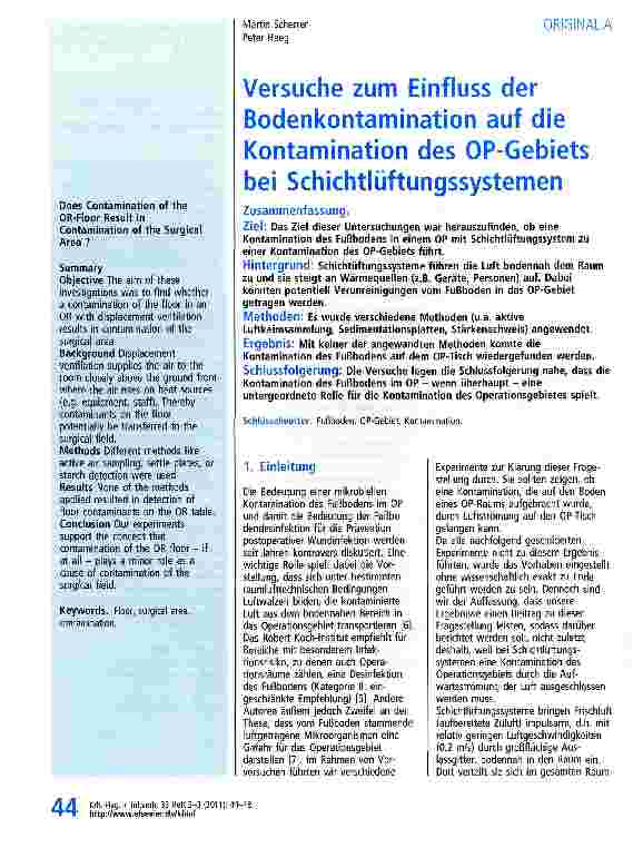 Vorschauseite 1: Versuche zum Einfluss der Bodenkontamination auf die Kontamination des OP-Gebiets bei Schichtlüftungssystemen