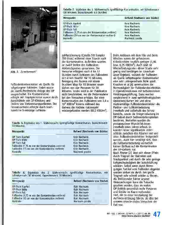 Vorschauseite 4: Versuche zum Einfluss der Bodenkontamination auf die Kontamination des OP-Gebiets bei Schichtlüftungssystemen