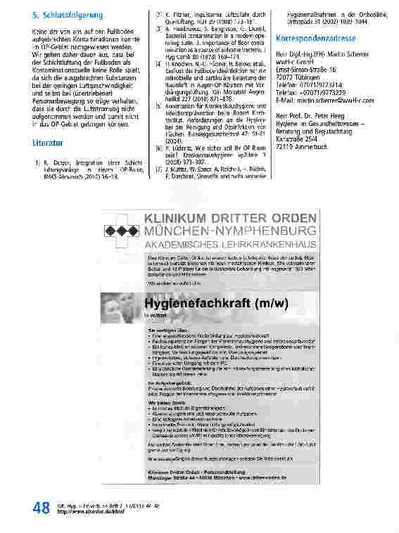 Vorschauseite 5: Versuche zum Einfluss der Bodenkontamination auf die Kontamination des OP-Gebiets bei Schichtlüftungssystemen