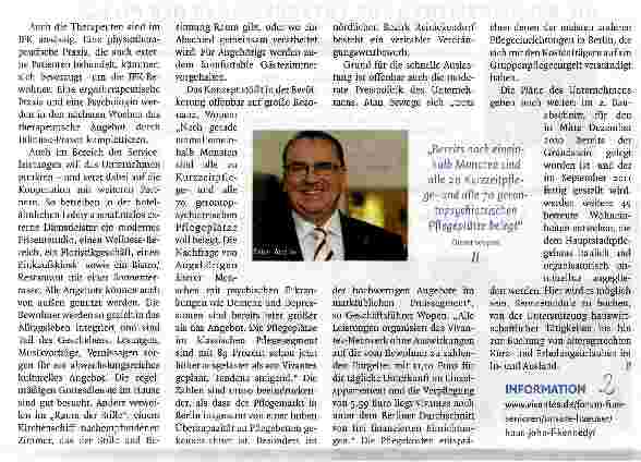 Vorschauseite 2: Neues Vivantes-Pflegehaus: enge Kooperation mit Klinikum / Fokus auf Komfort und ServiceNetzwerk zum Wohle der Bewohner
