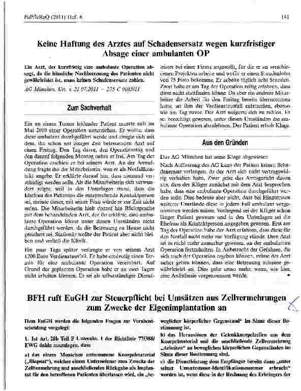 Vorschauseite 1: BFH ruft EuGH zur Steuerpflicht bei Umsätzen aus Zellvermehrungen zum Zwecke der Eigenimplantation an