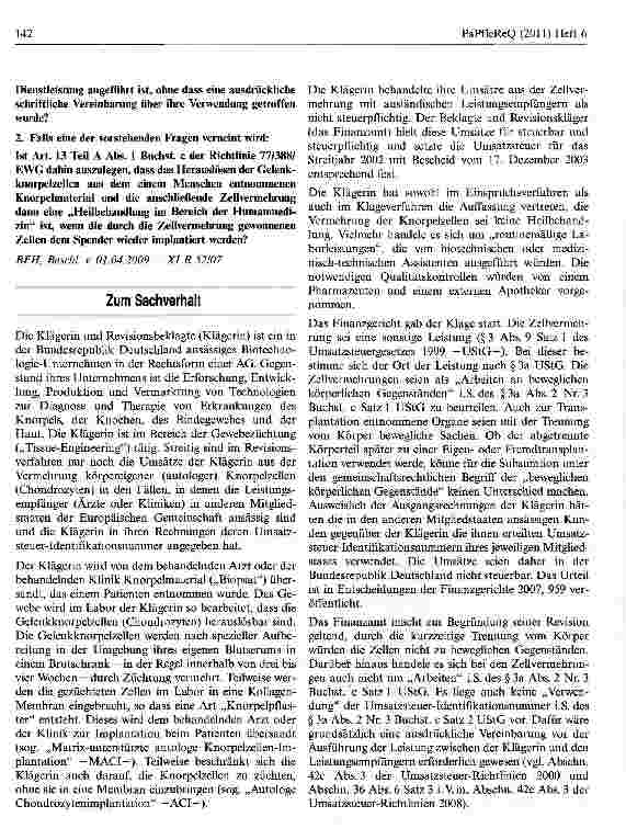 Vorschauseite 2: BFH ruft EuGH zur Steuerpflicht bei Umsätzen aus Zellvermehrungen zum Zwecke der Eigenimplantation an