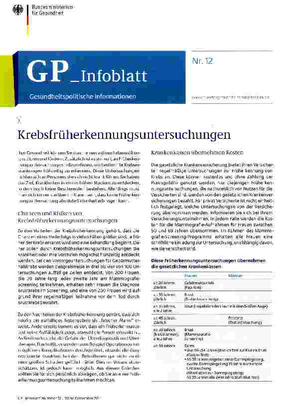 Vorschauseite 1: Krebsfrüherkennungsuntersuchungen