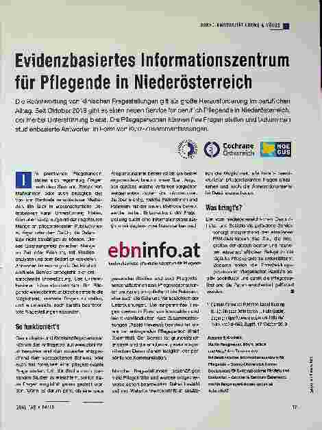 Vorschauseite 1: Evidenzbasiertes Informationszentrum für Pflegende in Niederösterreich
