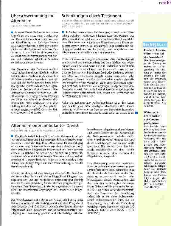 Vorschauseite 2: Recht: Streit zwischen Pächter und Verpächter, Rollstuhlfahrer auf Reisen, Überschwemmung im Altenheim, Schenkungen durch Testament