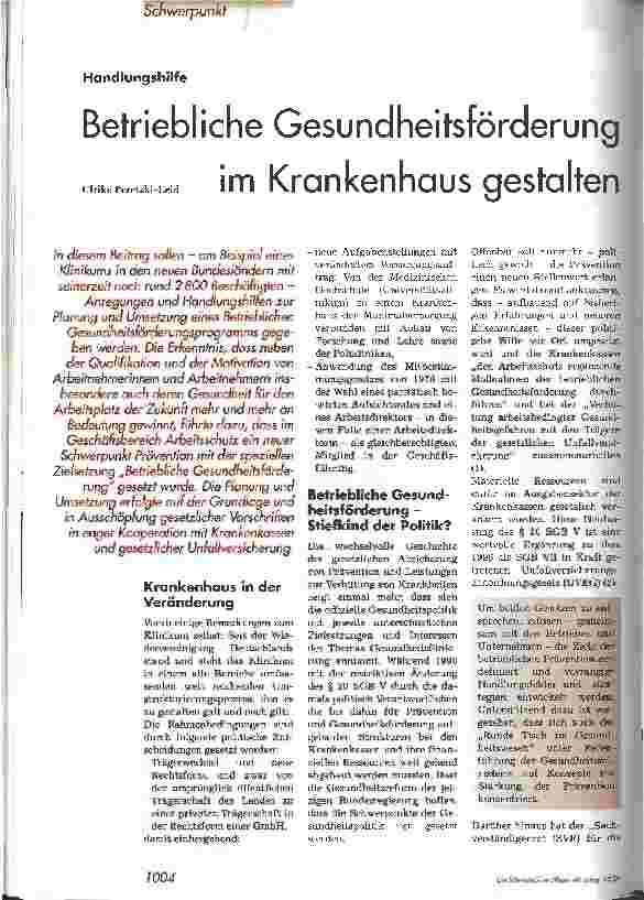 Vorschauseite 1: Betriebliche Gesundheitsförderung im Krankenhaus Handlungshilfe