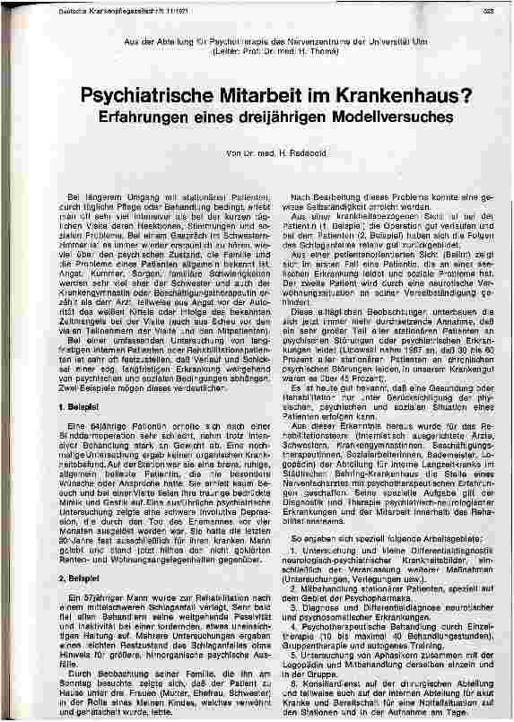 Vorschauseite 1: Psychiatrische Mitarbeit im Krankenhaus? Erfahrungen eines dreijährigen Modellversuchs