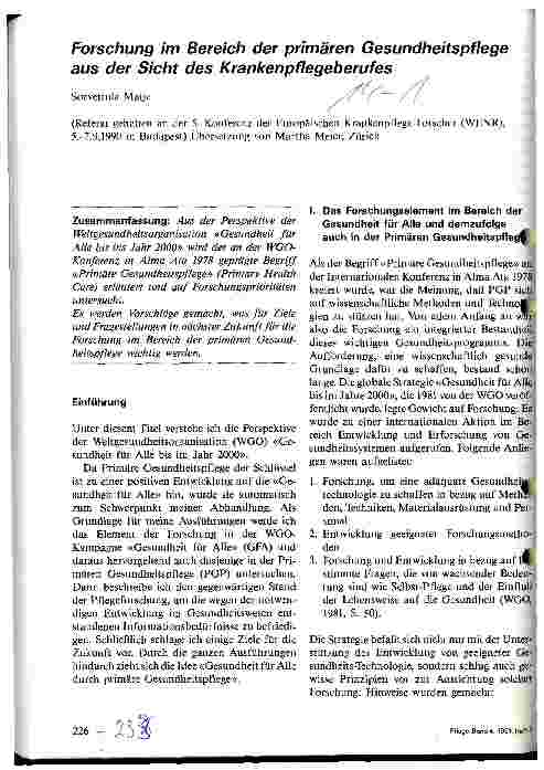 Vorschauseite 1: Forschung im Bereich der primären Gesundheitspflege aus der Sicht des Krankenpflegeberufes