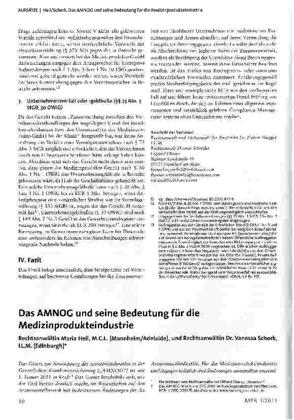 Vorschauseite 1: Das AMNOG und seine Bedeutung für die Medizinprodukteindustrie