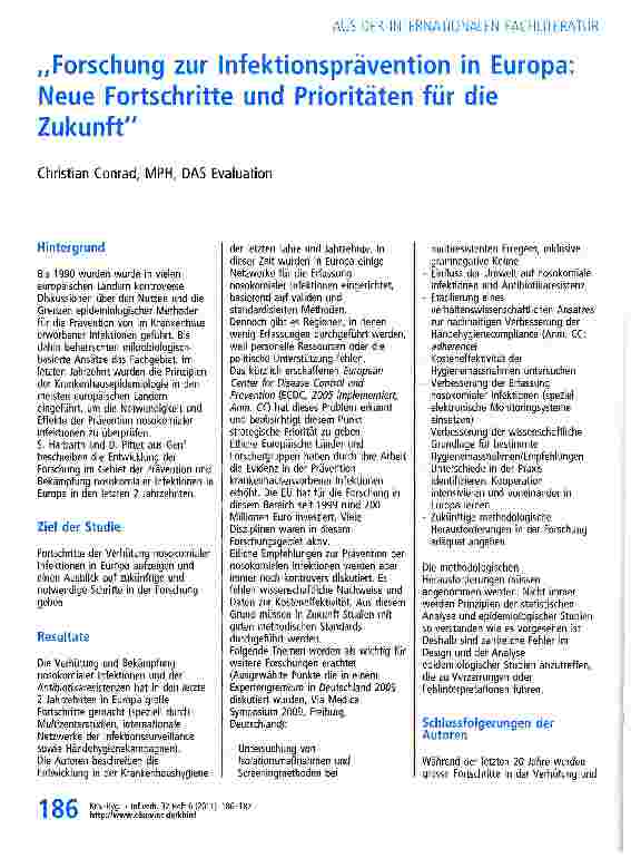 Vorschauseite 1: „Forschung zur Infektionsprävention in Europa: Neue Fortschritte und Prioritäten für die Zukunft