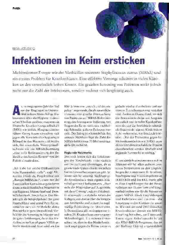 Vorschauseite 1: MRSA-SCREENINGInfektionen im Keim ersticken