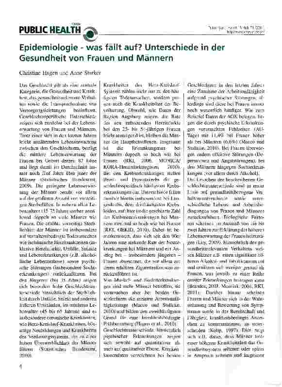 Vorschauseite 1: Epidemiologie - was fällt auf? Unterschiede in der Gesundheit von Frauen und Männern