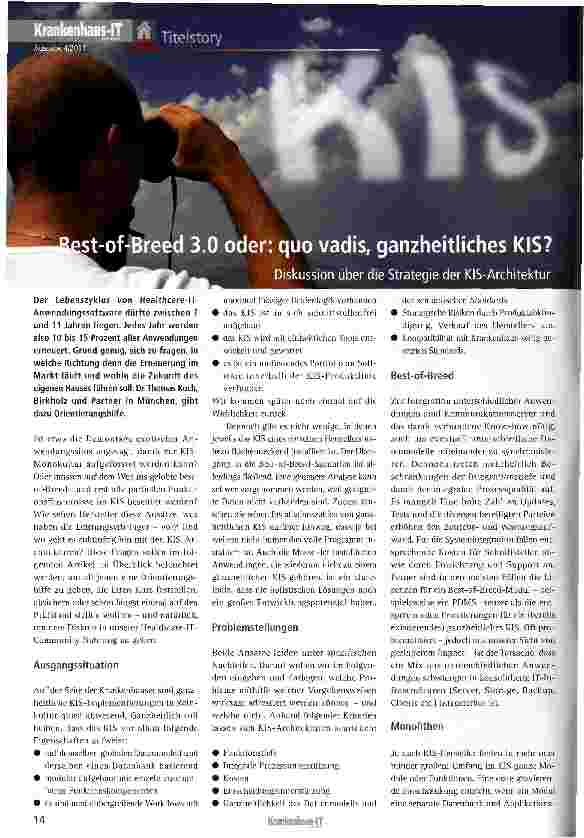 Vorschauseite 1: Best-of-Breed 3.0 oder: quo vadis, ganzheitliches KIS?