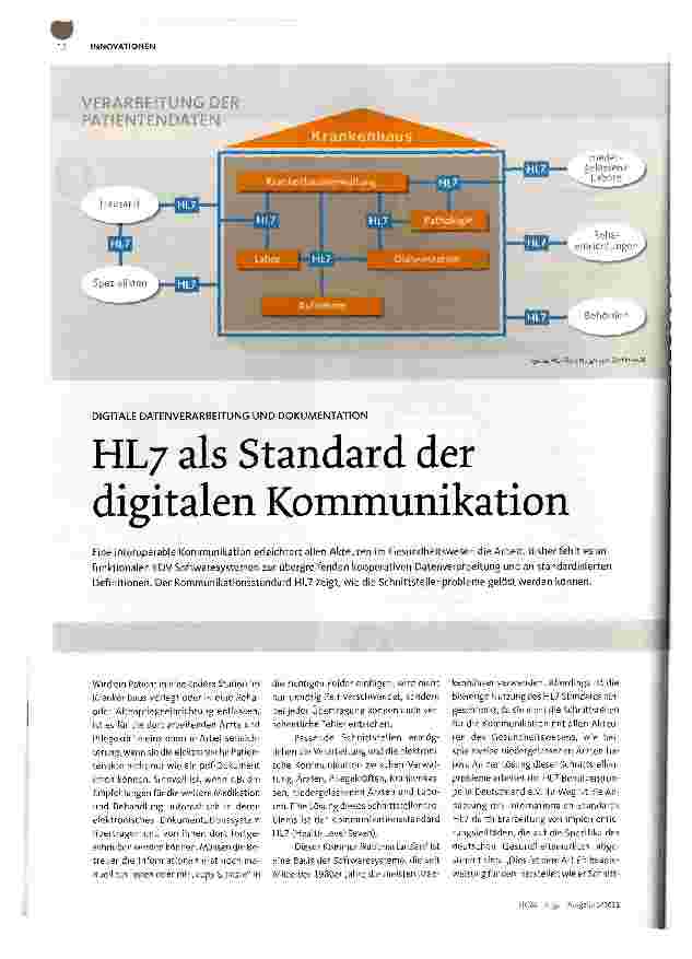 Vorschauseite 1: DIGITALE DATENVERARBEITUNG UND DOKUMENTATIONHL7 als Standard der digitalen Kommunikation